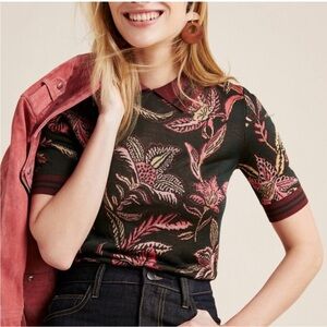 Anthropologie Scotch & Soda Knitted Tropical Bloom S/S Sweater Women’s XS Collar